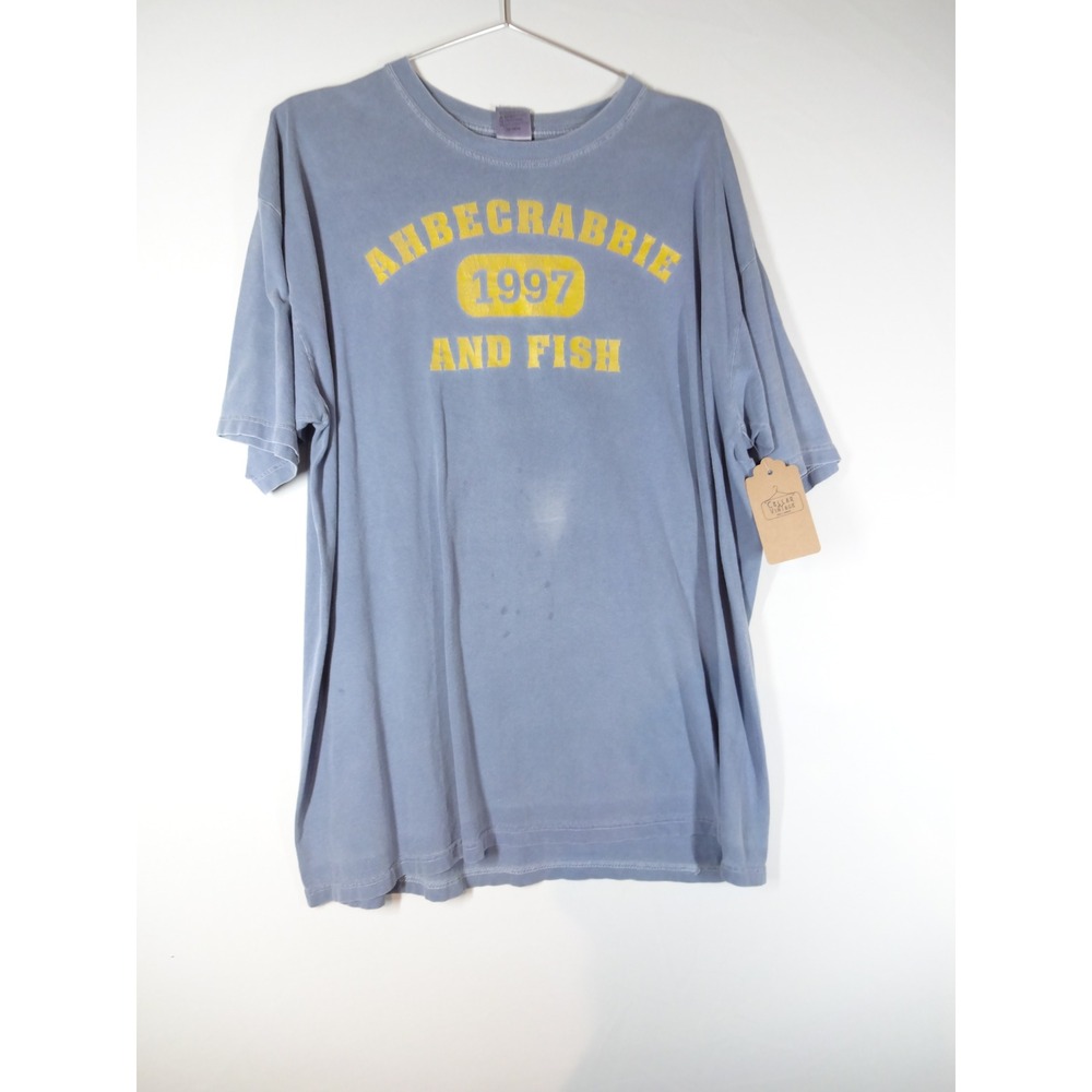 Authentic Pigment T-Shirt Mens XL Blue Parody Ahbecrabbie and Fish Graphic Tee